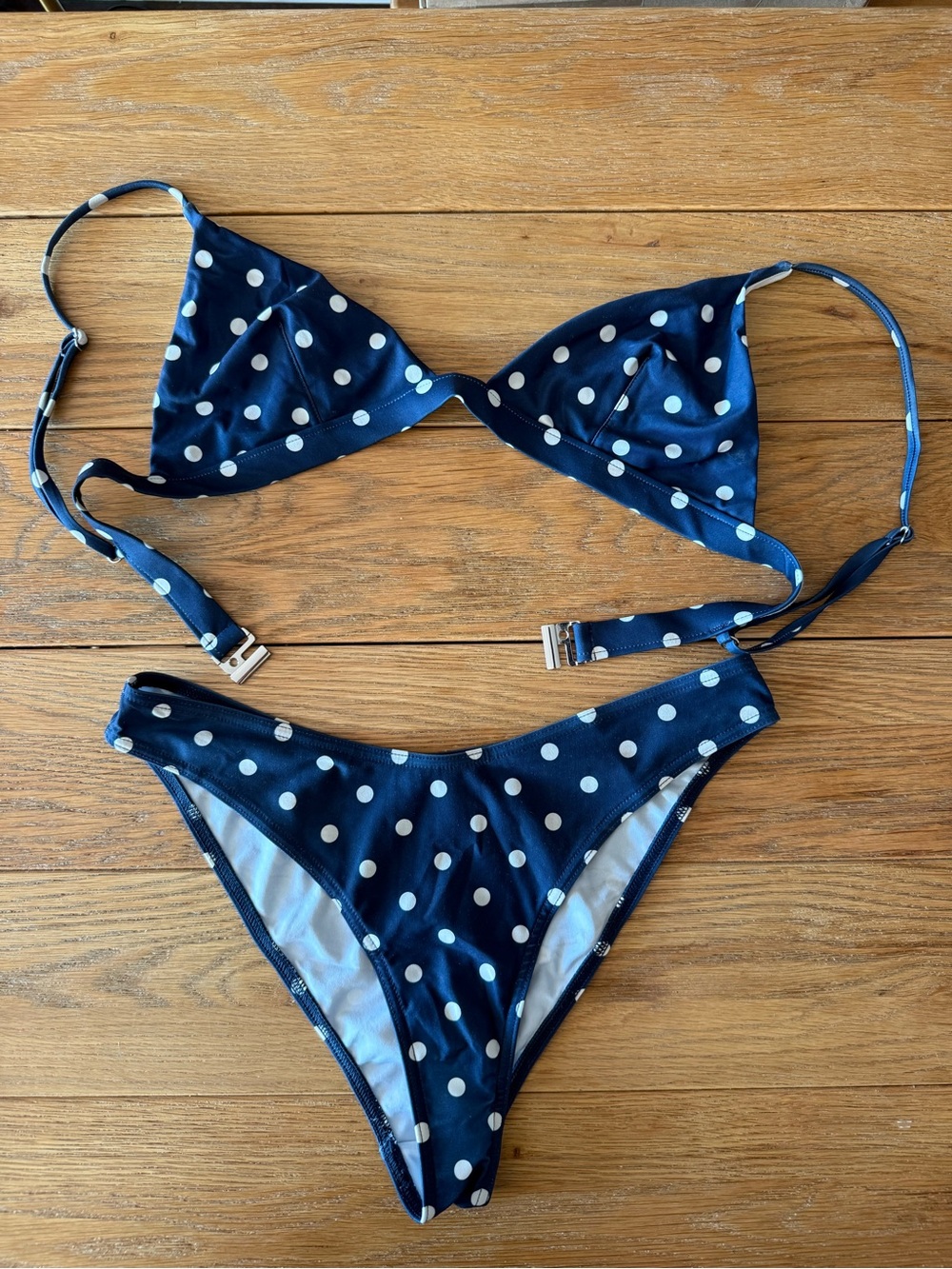 Rouje Navy and White Polka Dot Triangle Bikini